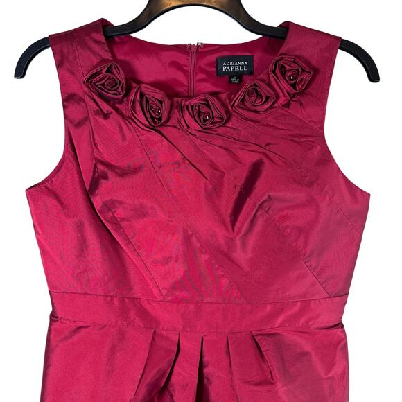 Adrianna Papell Rosette Pleated Red Cocktail Dress Women's 14 Party Holiday Glam - Picture 2 of 13